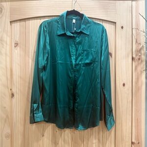 Green Satin Button-Up Shirt